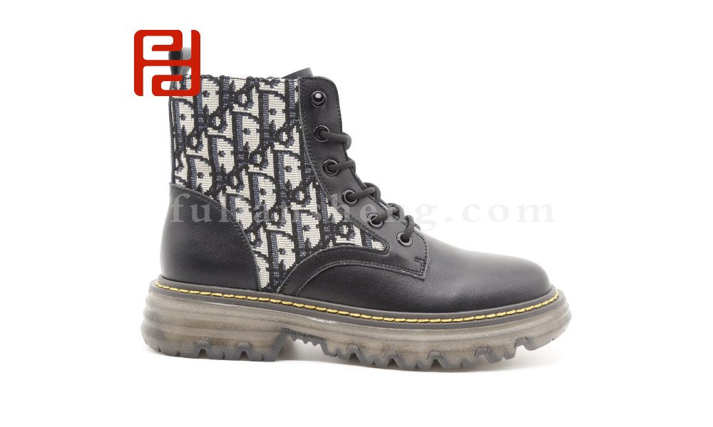 福連升2020冬季新款女純牛皮拼時尚印花網紅英倫風短靴騎士靴圖片