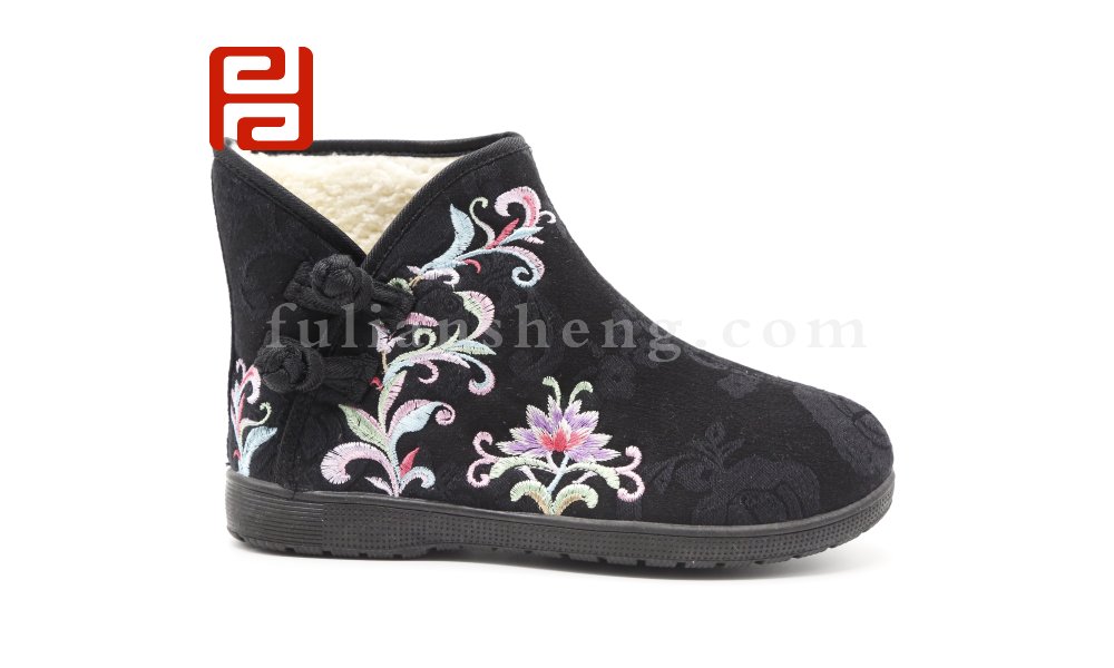 福連升老北京布鞋女冬季加絨保暖民族風繡花短靴圖片