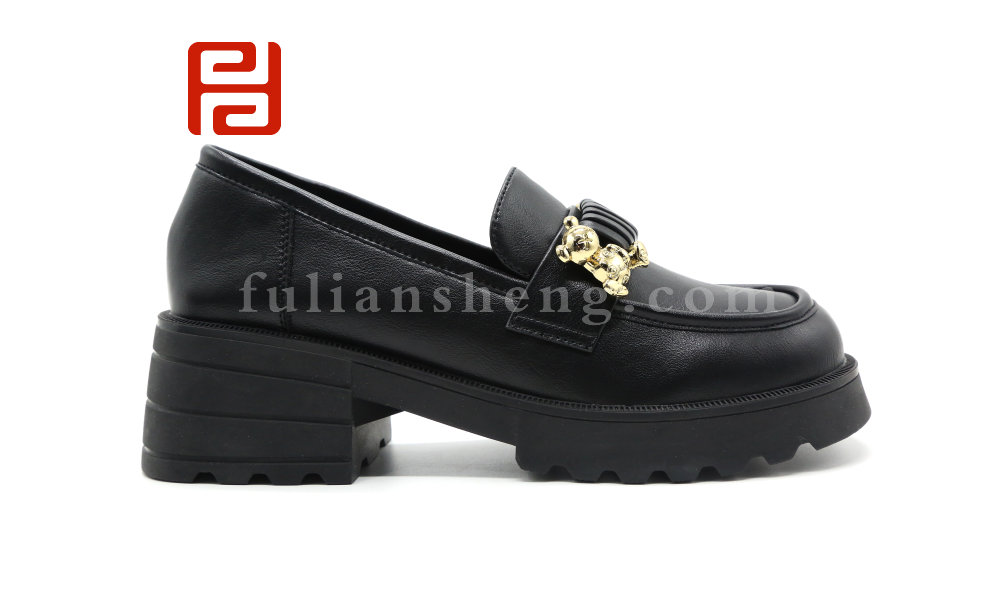 福連升時尚休閑女鞋 中跟厚底樂福鞋單鞋