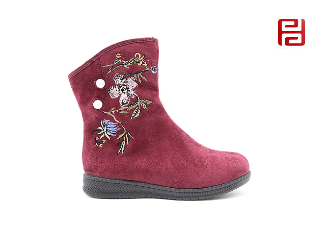 福連升老北京布鞋冬加絨中國(guó)風(fēng)刺繡女款短靴